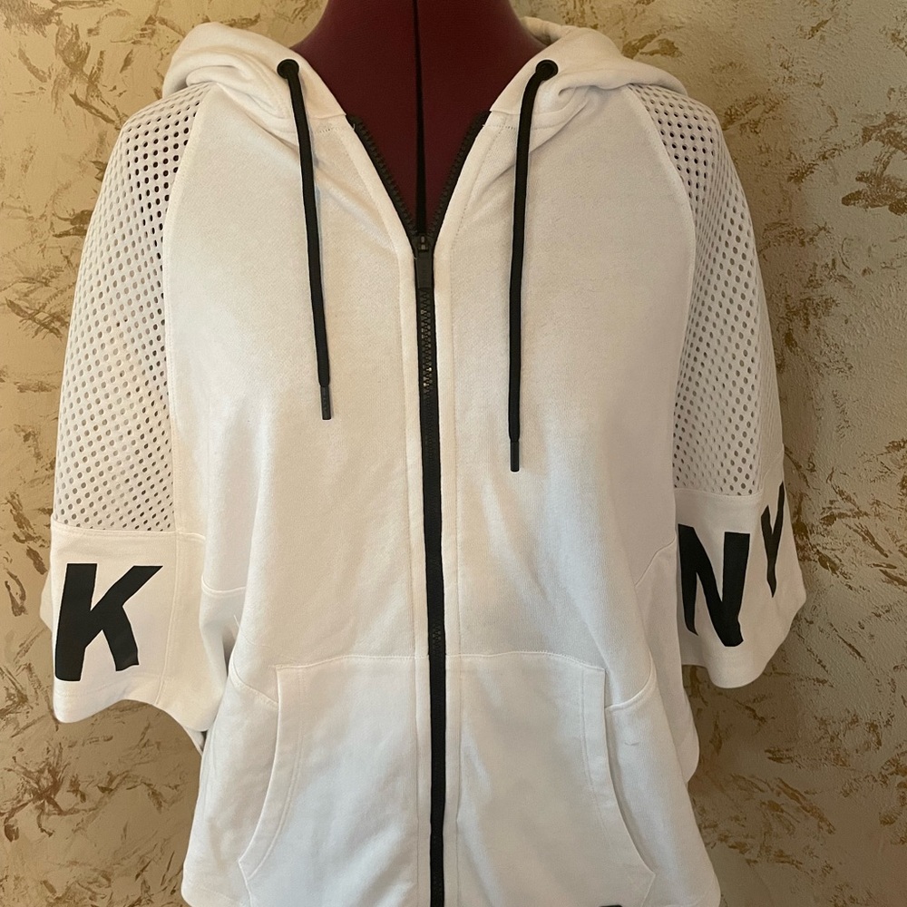 DKNY short sleeve poncho sweatshirt with hood